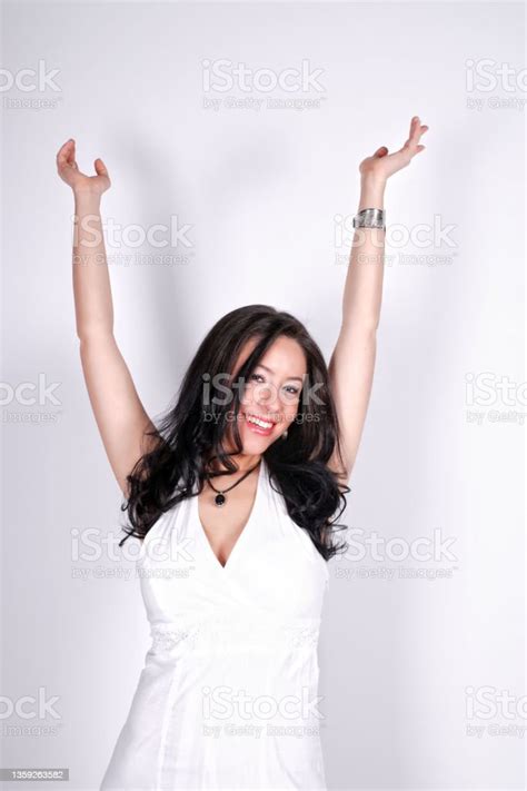 Portrait Of Beautiful Long Black Hair Young White Woman Stock Photo