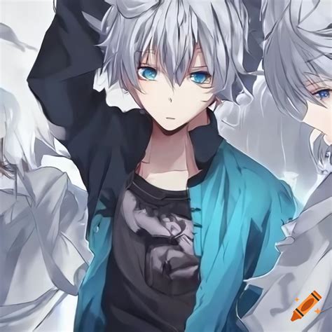 Character Design Of An Anime Boy With White Hair And Blue Eyes On Craiyon