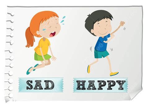 Opposite Adjectives With Sad And Happy Words Digital Opposite Vector