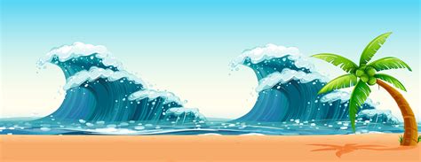 Scene With Big Waves In The Ocean 414822 Vector Art At Vecteezy