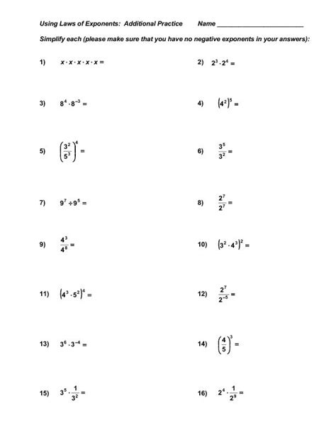 Division With Exponents Worksheets Printable Worksheet