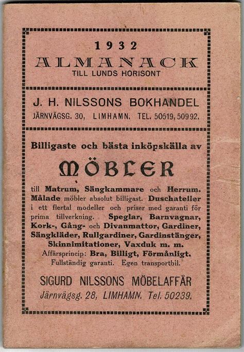 Limhamn Almanacka 1932 Årets Kalender Reklam Köp På Tradera 517555844