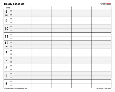 Free Hourly Schedules In Pdf Format 20 Templates