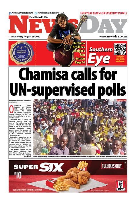 Newsday Zimbabwe On Twitter 🔴just Published Front Page Of The Newsdayzimbabwe August 29