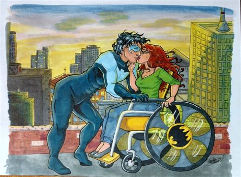 nightwing oracle batgirl robin batman wheelchair kiss nightwing batgirl and robin batgirl