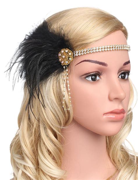 Babeyond Vintage 1920s Flapper Headband Roaring 20s Great Gatsby Headpiece With Feather 1920s