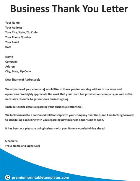 Business Thank You Letter Printable Template In Pdf And Word Business