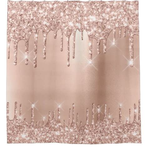 Sparkly Glitter Drips Pink Rose Gold Blush Glam Shower Curtain Zazzle