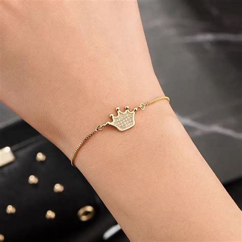 New Trendy Bracelets For Women Gold Color Luxury Crystal Crown Charm