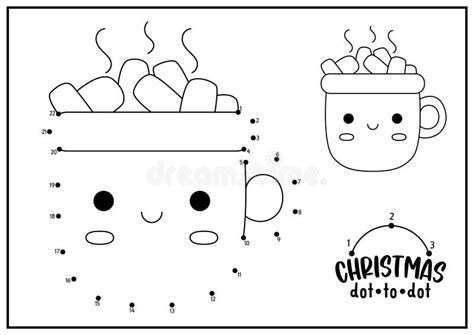 Vector Christmas Dot To Dot And Color Activity With Cute Kawaii Cacao