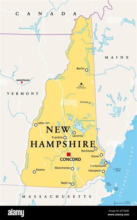 New Hampshire Nh Politische Karte Mit Hauptstadt Concord Staat In