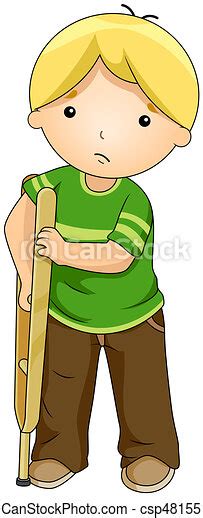 Kid Using A Crutch Illustration Of A Boy Supporting Himself With A