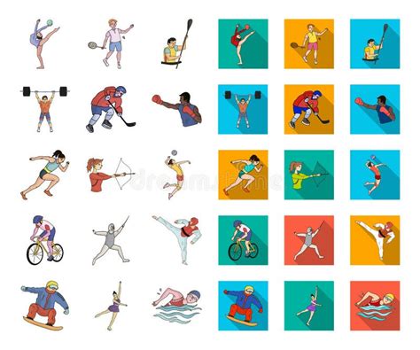Different Kinds Of Sports Cartoonflat Icons In Set Collection For