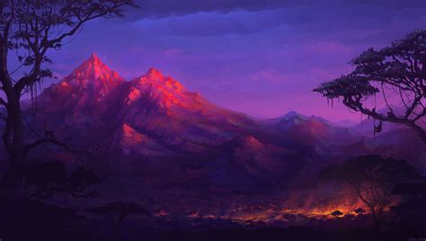 Sunset Digital Art Fantasy Hd Landscape Mountain Paintings