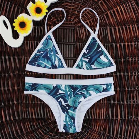 Brazilian Retro Bikini Leaf Print Swimsuit I Sell Goods Bikini