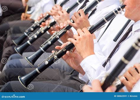 Musicians Playing Clarinet In Street Orchestra Stock Photo Image