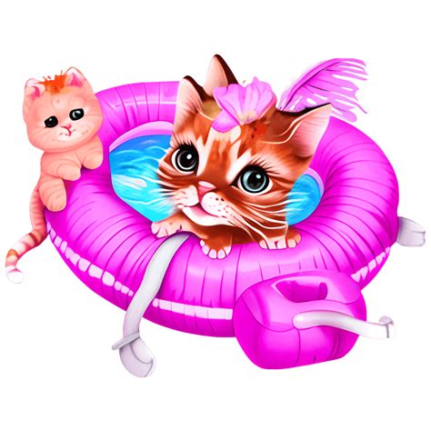 Pink Kitten Cat Pool Float Vacation · Creative Fabrica