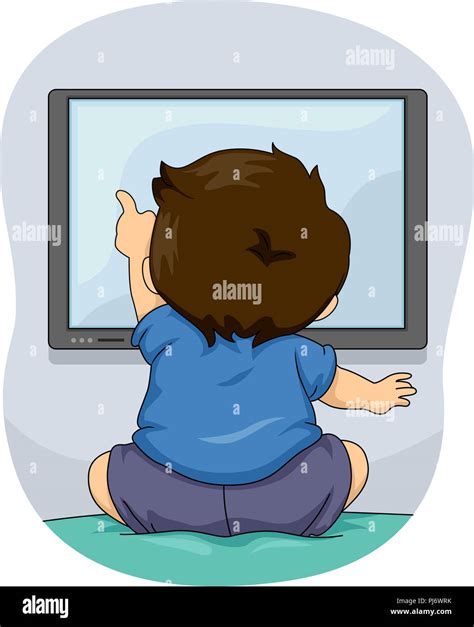 Illustration Of A Back Of A Kid Boy Sitting And Watching Tv Stock Photo