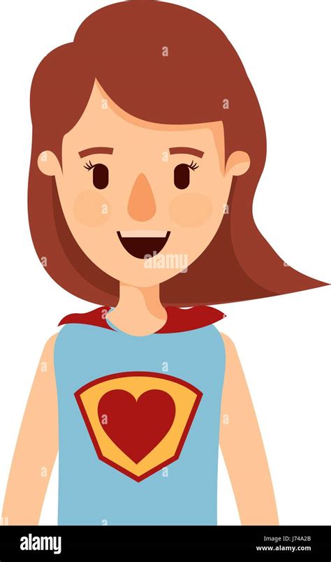 Colorful Caricature Half Body Super Woman With Short Hair Stock Vector