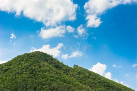 Big Green Mountain Lanscape With Cloud And Blue Sky On Sunny Day Stock