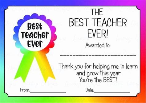 Best Teacher Ever Award Certificate T Etsy