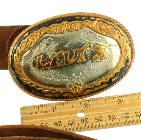 Vintage Western Levis Silver Buckle Brown Leather Woven Belt Original