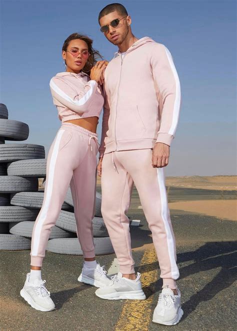 Unisex Her Contrast Paneled Crop Hooded Tracksuit Manufacturer And Suppliers Couple Matching