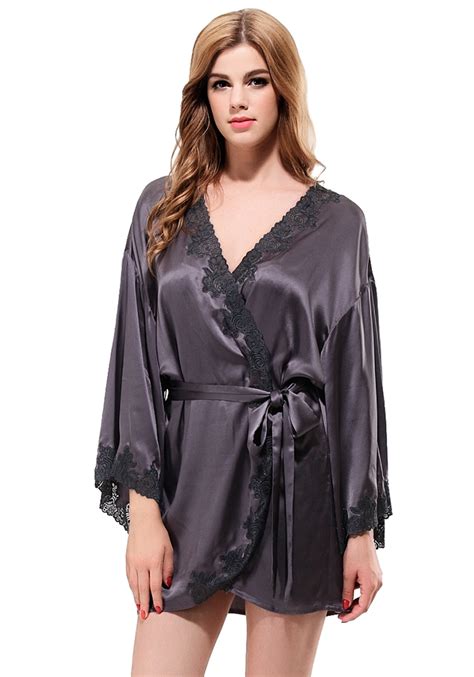 Embroidered Lace Short Silk Robe