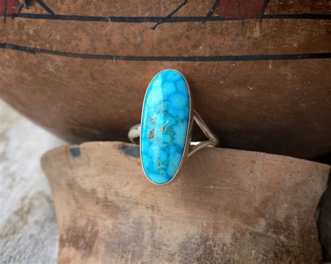 Simple Oval Spiderweb Turquoise Ring For Women Size Navajo Native