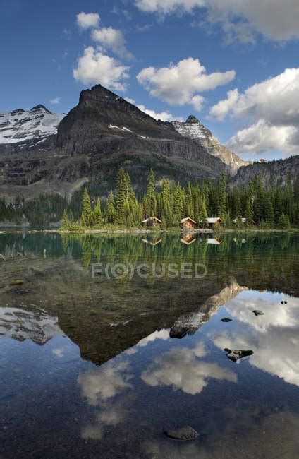 Scenic Landscape With Lake Ohara Lodge Cabins In Yoho National Park