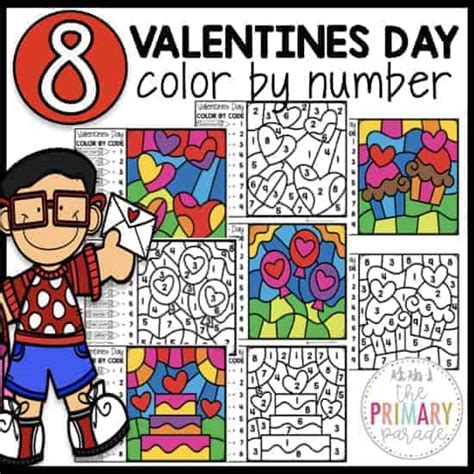 8 Color By Number Valentines Day Printable Pages For Kids The Primary