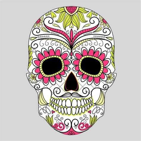 Day Of The Dead Colorful Skull With Floral Ornament2 Digital Clipart