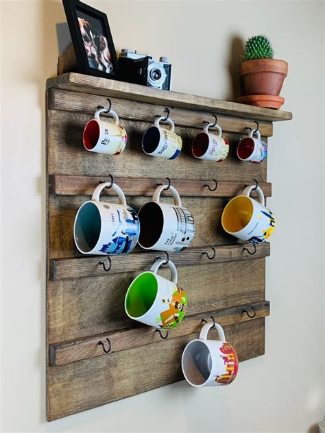 Coffee Mug Holder With Display Shelf Wall Mounted Coffee Mug Holder