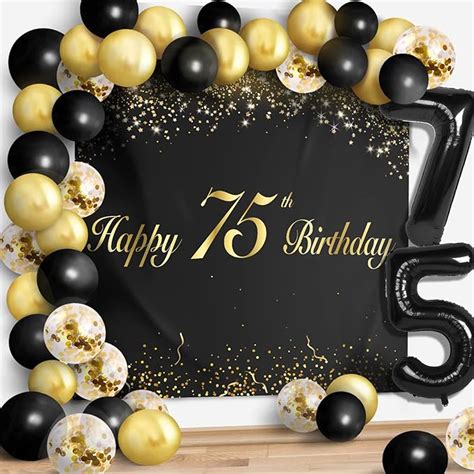 happy 75th birthday balloons black set decor cheers to 75 years old party theme