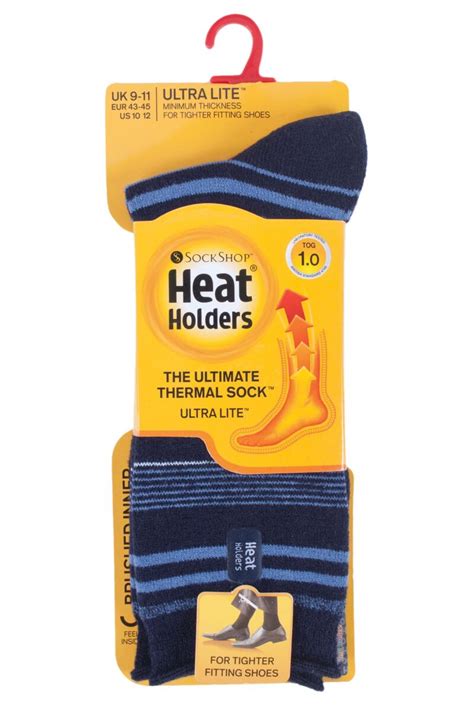 Mens 1 Pair Sockshop Heat Holders 10 Tog Ultralite Striped Argyle And