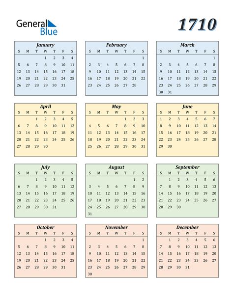 1710 Calendar Pdf Word Excel
