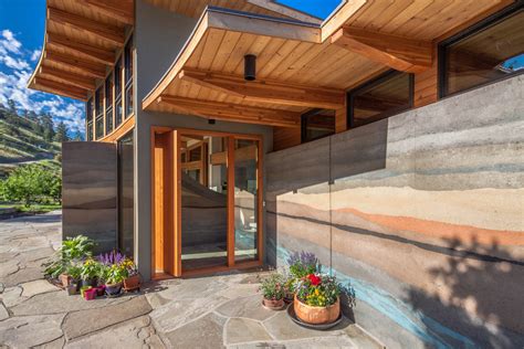 Naramata Bench House Rammed Earth Wall At Entry Contemporary