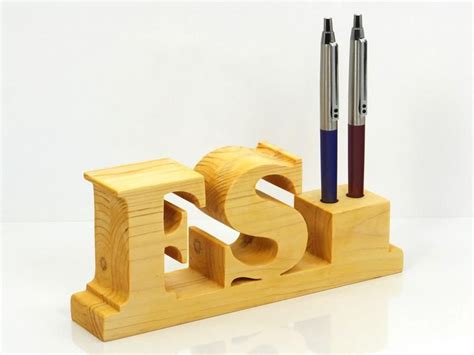 Luxury Personalized Wooden Desk Pen Holder With 2 Letters Etsy In