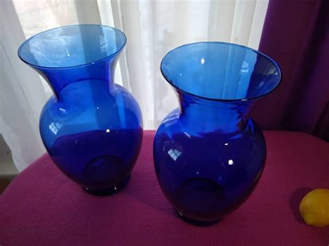 Pair Of Extra Large Cobalt Blue Flower Vases Alter Vases Floral Vases 11 Inches Tall Dark Bright