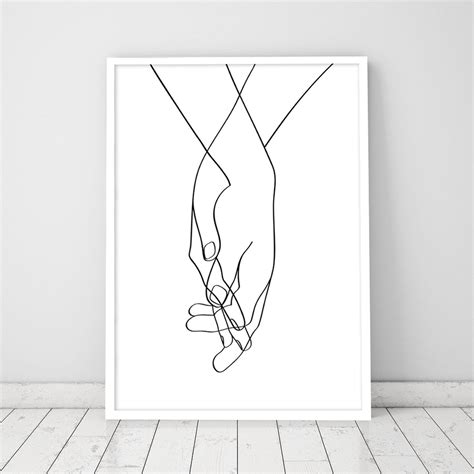 Romantic Lovers Hands One Line Holding Hands Black White Hands