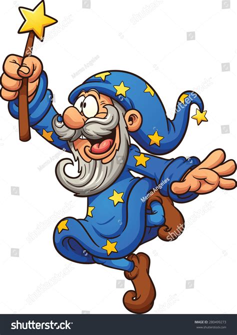 Cartoon Wizard With Magic Wand Vector Clip Art Illustration With
