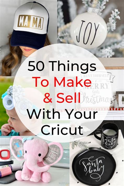 The Words 50 Things To Make And Sell With Your Cricut Are Shown In This