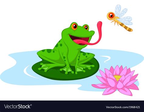 Cute Cartoon Frog Catching Dragonfly Royalty Free Vector