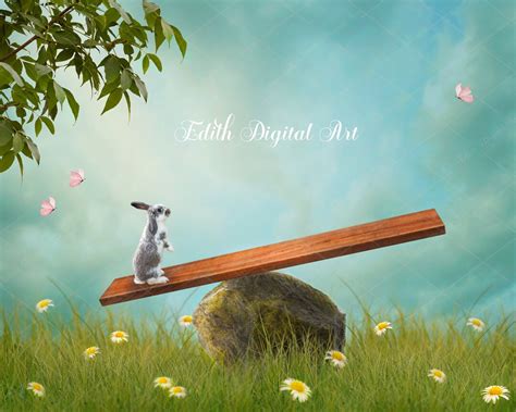 Easter Bunny Digital Backdrop Easter Background Whimsical Etsy