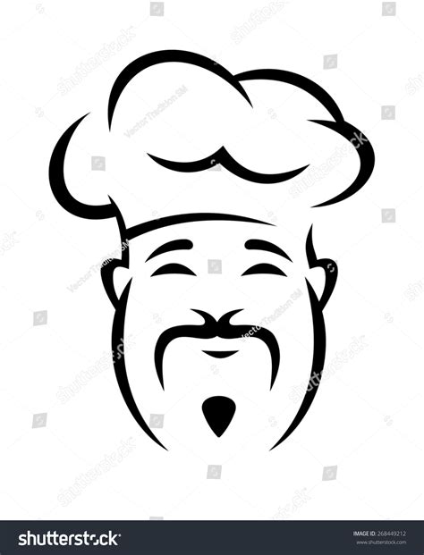 Black And White Doodle Sketch Of A Cheerful Chinese Chef With A Droopy