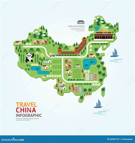 Infographic Travel And Landmark China Map Shape Template Design
