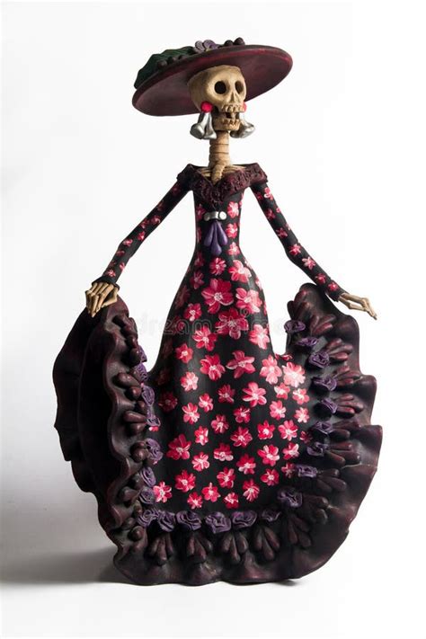 Day Of The Dead Mexican Catrina Skeleton Dancing With Purple Pink Dress