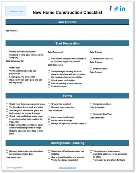 Home Builder Checklist Printable