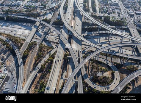 Aerial Of The Harbor 110 And Century 105 Freeway Interchange South Of