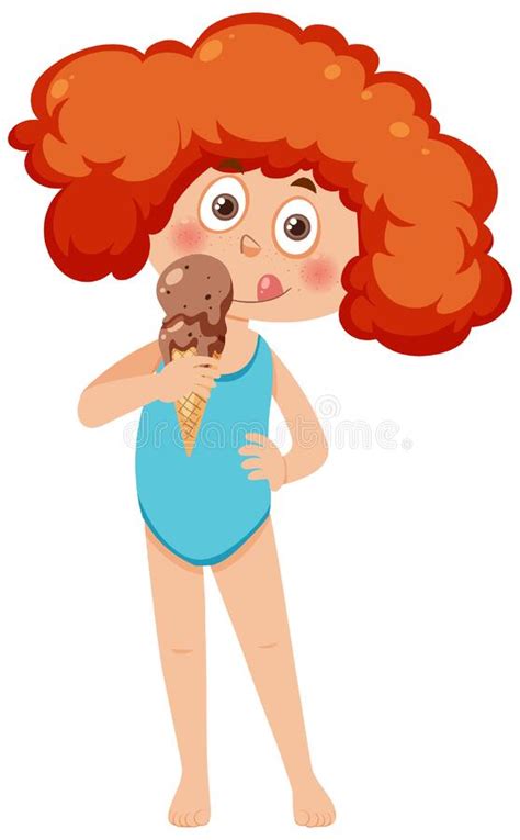 A Girl Eating Ice Cream In Summer Theme Stock Vector Illustration Of